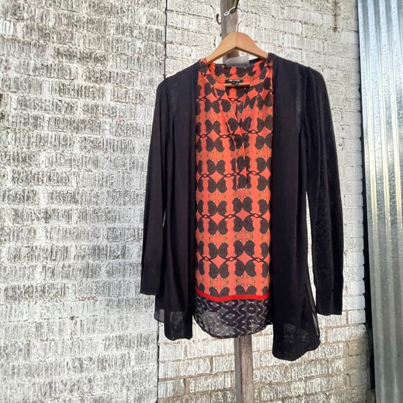 Women's Size Small NIC+ZOE Lightweight Black Flowy Cardigan with Sheer Back - Picture 14 of 16